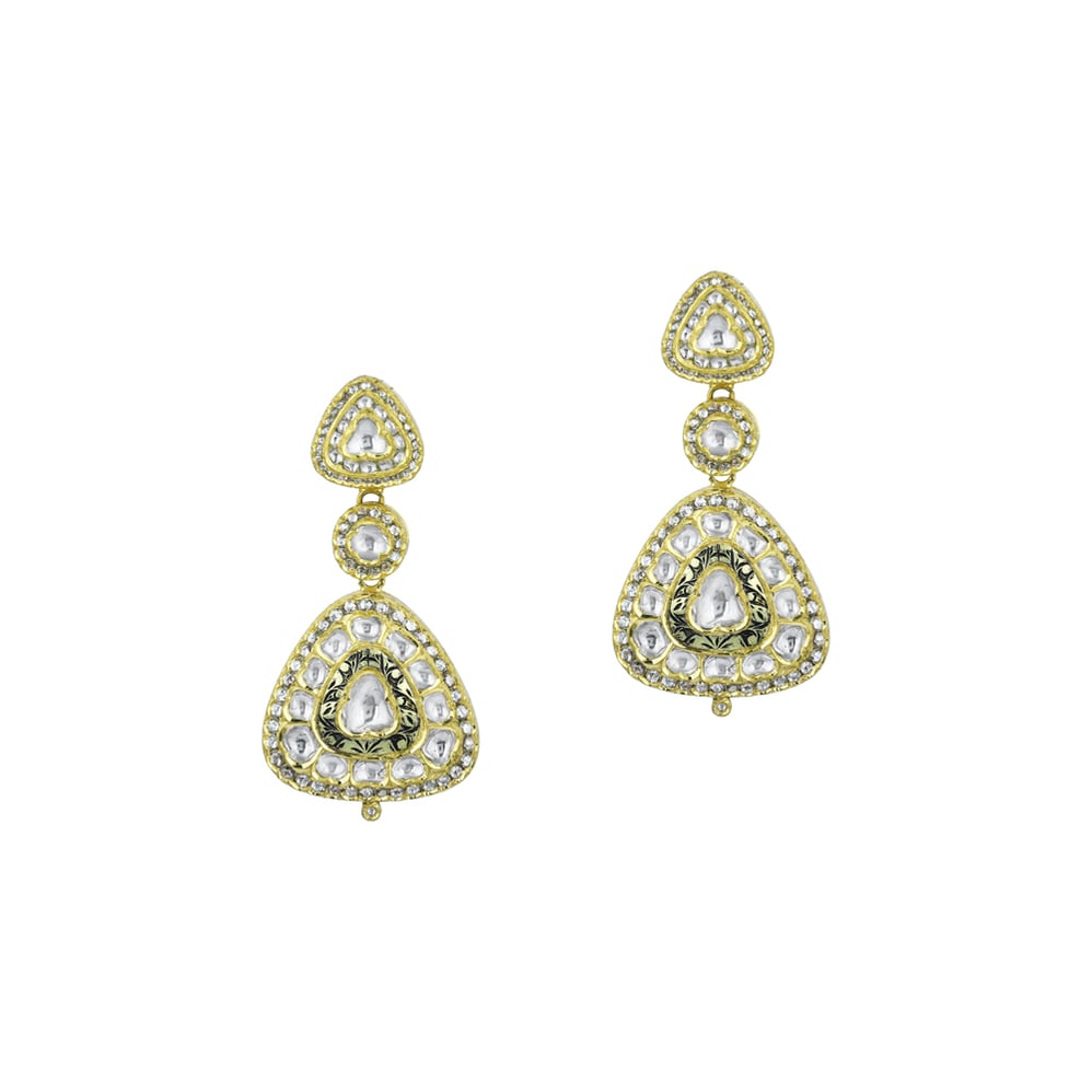 Cascading Polki Diamond Earrings in Layered Triangular Design